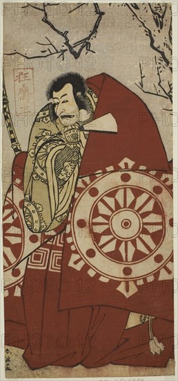 The Actor Ichikawa Danjuro V as Benkei in the Play Dai Danna Kanjincho, Performed at the Kawarazaki Theater in the Eleventh Month, 1790, c. 1790, Katsukawa Shun’ei, Japanese, 1762-1819, Japan, Color woodblock print, hosoban, 30 x 13.7 cm (11 13/16 x 5 3/8 in.)