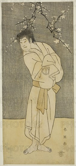 The Actor Sawamura Sojuro III as the Monk Seigen (?) in the Play Saikai Soga Nakamura (?), Performed at the Nakamura Theater (?) in the First Month, 1793 (?), c. 1793, Katsukawa Shun’ei, Japanese, 1762-1819, Japan, Color woodblock print, hosoban, 30.8 x 13.7 cm (12 1/8 x 5 3/8 in.)