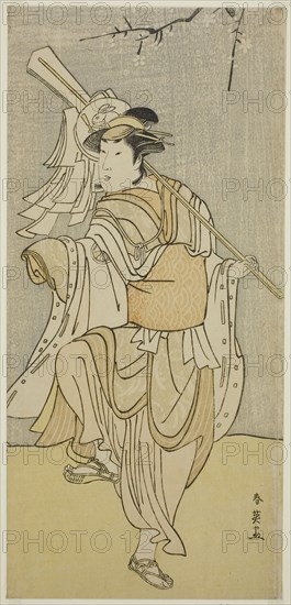 The Actor Segawa Kikunojo III as Osaku in the Play Sayo no Nakayama Hiiki no Tsurigane, Performed at the Nakamura Theater in the Eleventh Month, 1790, c. 1790, Katsukawa Shun’ei, Japanese, 1762-1819, Japan, Color woodblock print, hosoban, 29.4 x 13.8 cm (11 9/16 x 5 7/16 in.)