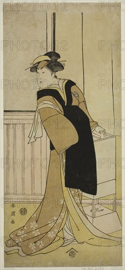 The Actor Segawa Kikunojo III as Otoma (?) in the Play Sayo no Nakayama Hiiki no Tsurigane (?), Performed at the Nakamura Theater (?) in the Eleventh Month, 1790 (?), c. 1790, Katsukawa Shun’ei, Japanese, 1762-1819, Japan, Color woodblock print, hosoban, from a multisheet composition, 33.2 x 15 cm (13 1/8 x 5 7/8 in.)
