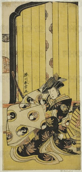 The Actor Segawa Kikunojo III as Lady Tomoe (Tomoe Gozen) in the Play Onna Musha Kiku no Sen’yoki, Performed at the Morita Theater in the Eleventh Month, 1786, c. 1786, Katsukawa Shunjo, Japanese, died 1787, Japan, Color woodblock print, hosoban, 33 x 15 cm (13 x 5 7/8 in.)