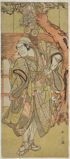 The Actor Nakamura Nakazo I as a peddler of toys, c. 1782/90, Katsukawa Shunzan, Japanese, active c. 1781-1801, Japan, Color woodblock print, hosoban, 31.4 x 13.8 cm (12 3/8 x 5 7/16 in.)
