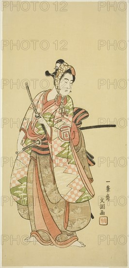 The Actor Sanogawa Ichimatsu II in the Costume of a Fashionable Young Man (Wakashu), c. 1769, Ippitsusai Buncho, Japanese, active c. 1755-90, Japan, Color woodblock print, hosoban, 31.1 x 14.6 cm (12 1/4 x 5 3/4 in.)