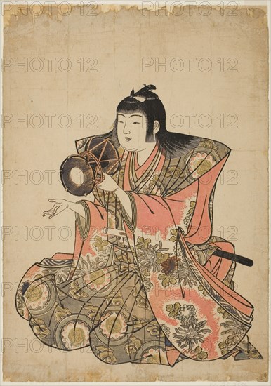 The Hand-Drum Player, from an untitled series of five musicians, 1780s, Attributed to Kitao Shigemasa, Japanese, 1739-1820, Japan, Color woodblock print, oban, 12 7/8 x 9 1/8 in.