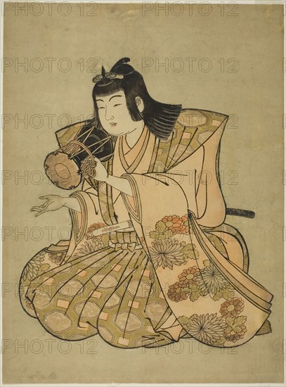 The Hand-Drum Player, from an untitled series of five musicians, 1780s, Attributed to Kitao Shigemasa, Japanese, 1739-1820, Japan, Color woodblock print, oban, 14 3/4 x 10 7/8 in.