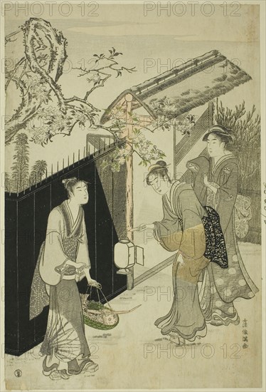 Returning from a Poetry Gathering, c. 1785/89, Kubo Shunman, Japanese, 1757–1820, Japan, Color woodblock print, right sheet of oban triptych (center: 1925.2571), 36.5 x 24.5 cm (14 3/8 x 9 5/8 in.)