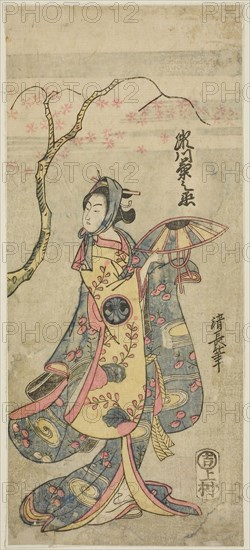 The Actor Segawa Kikunojo II as Shizuka Gozen (?), c. 1767, Torii Kiyonaga, Japanese, 1752-1815, Japan, Color woodblock print, hosoban, benizuri-e, 31.1 x 13.6 cm
