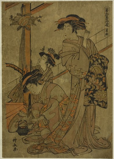 Morning of Iris, from the series Five Festivals in the Pleasure Quarters (Hanakuruwa gosechi no asobi), c. 1779, Torii Kiyonaga, Japanese, 1752-1815, Japan, Color woodblock print, aiban, 32.3 x 22.9 cm