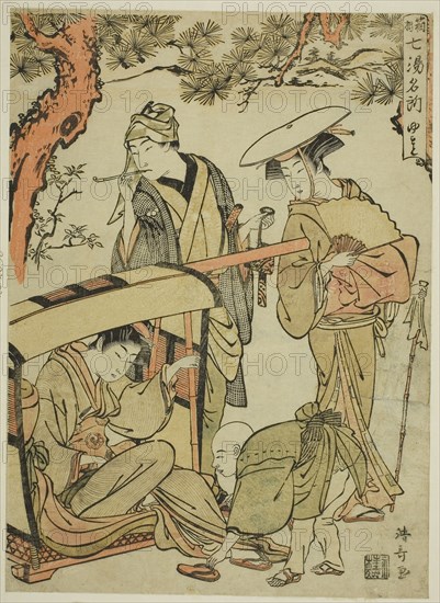 Yumoto, from the series Seven Famous Hot Springs of Hakone (Hakone shichito meisho), c. 1780, Torii Kiyonaga, Japanese, 1752-1815, Japan, Color woodblock print, chuban, 26.9 x 18.8 cm