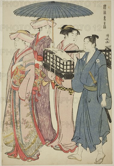 Going to a Picnic, from the series A Brocade of Eastern Manners (Fuzoku Azuma no nishiki), c. 1783/84, Torii Kiyonaga, Japanese, 1752-1815, Japan, Color woodblock print, oban, 38.0 x 25.8 cm