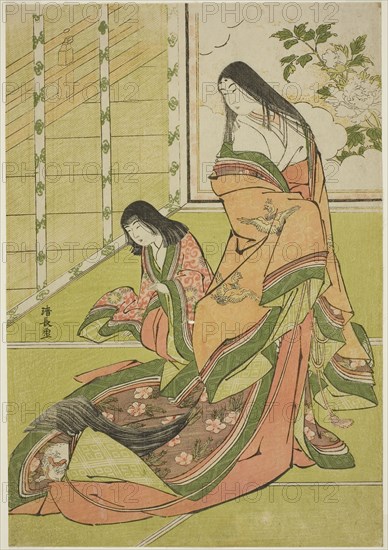 The Third Princess and Her Kitten, from an untitled series of court ladies, c. 1784, Torii Kiyonaga, Japanese, 1752-1815, Japan, Color woodblock print, oban, 36.9 x 25.5 cm