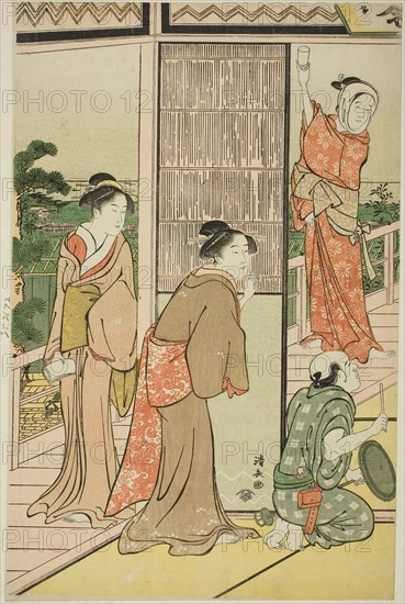 A Party in the Shinagawa Pleasure Quarters, c. 1790, Torii Kiyonaga, Japanese, 1752-1815, Japan, Color woodblock print, left sheet of oban triptych, 38.7 x 25.2 cm