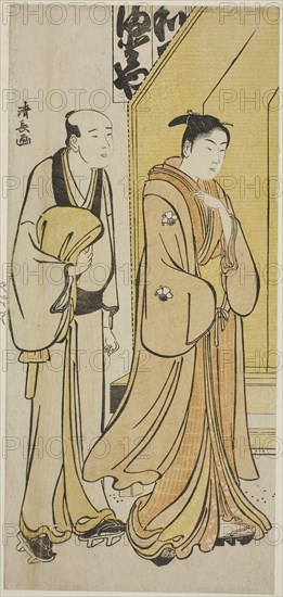 The Actor Iwai Hanshiro IV and his attendant, from an untitled series of prints showing Actors in private life, c. 1783, Torii Kiyonaga, Japanese, 1752-1815, Japan, Color woodblock print, hosoban, 30.8 x 14.2 cm