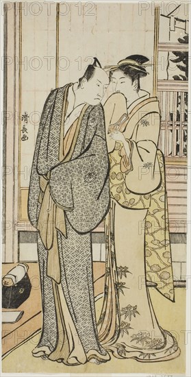The Actor Ichikawa Yaozo III with a geisha, from an untitled series of prints showing Actors in private life, c. 1783/84, Torii Kiyonaga, Japanese, 1752-1815, Japan, Color woodblock print, hosoban, 29.2 x 14.5 cm