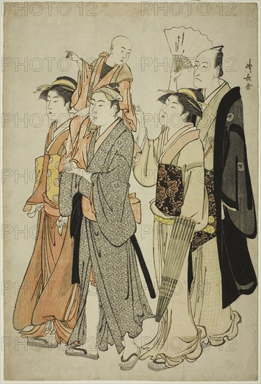 The Actor Ichikawa Danjuro V and his family, from an untitled series of four prints showing Actors in private life, c. 1783/84, Torii Kiyonaga, Japanese, 1752-1815, Japan, Color woodblock print, oban, 39.5 x 26.5 cm (15 5/8 x 10 7/16 in.)