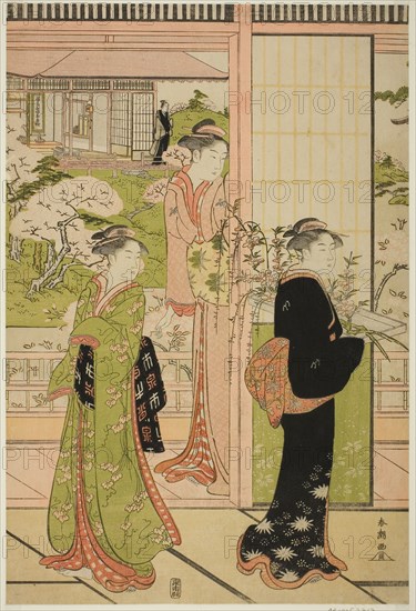 Scene from the Play Imoseyama, late 1780s, Katsukawa Shuncho, Japanese, active c. 1780-1801, Japan, Color woodblock print, left sheet of oban triptych, 37.6 x 25.3 cm (14 13/16 x 9 15/16 in.)