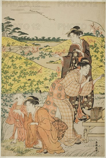 A Picnic Party, c. 1785/95, Katsukawa Shuncho, Japanese, active c. 1780-1801, Japan, Color woodblock print, left sheet of oban triptych, 37.9 x 25.4 cm (14 15/16 x 10 in.)