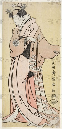 The Actor Nakayama Tomisaburo I as Lady Tsukuba, Wife of Yoshioki (Shodai Nakayama Tomisaburo no Yoshioki Midai Tsukuba Gozen), 1794, (Kansei 6), Toshusai Sharaku ??? ??, Japanese, active 1794-95, Japan, Color woodblock print, hosoban, nishiki-e, 31.3 x 14.5 cm