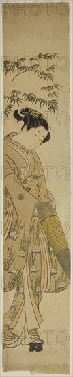 Young Woman Walking in Snow, c. 1767/68, Suzuki Harunobu ?? ??, Japanese, 1725 (?)-1770, Japan, Color woodblock print, hashira-e, 26 1/2 x 4 7/8 in., Untitled (Daisy), 1849/60, English, England, Albumen print, from the "Untitled Album