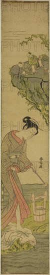 Two Sages Gazing at a Beauty Treading Cloth (parody of Kume Sennin), c. 1769, Suzuki Harunobu ?? ??, Japanese, 1725 (?)-1770, Japan, Color woodblock print, hashira-e, 26 7/8 x 4 3/4 in., Untitled (Haworth Parsonage), 1849/60, English, England, Albumen print, from the "Untitled Album