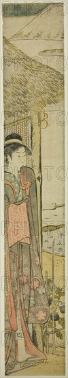 Young Woman with Symbols of the First Dream of the New Year, c. 1782, Torii Kiyonaga, Japanese, 1752-1815, Japan, Color woodblock print, hashira-e, left sheet of diptych, 70.1 x 11.6 cm