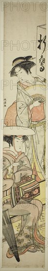 Two Women at a Wayside Tea Booth, c. 1781/89, Kitao Masanobu (Santo Kyoden), Japanese, 1761–1816, Japan, Color woodblock print, hashira-e