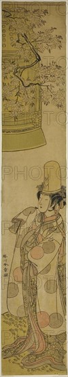 The Actor Segawa Tomisaburo I as Kiyo-hime in the Play Hanagatami Kazaori Eboshi, Performed at the Ichimura Theater in the Third Month, 1774, c. 1774, Katsukawa Shunsho ?? ??, Japanese, 1726-1792, Japan, Color woodblock print, hashira-e, 68.5 x 12 cm (26 3/4 x 4 3/4 in.)