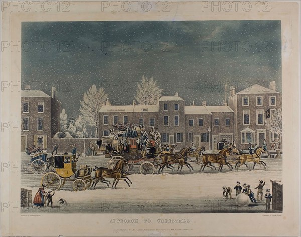 Approach to Christmas, n.d., George Hunt (English, 1789-1861), after James Pollard (English, 1797-1867), England, Aquatint, with hand-coloring, on cream wove paper