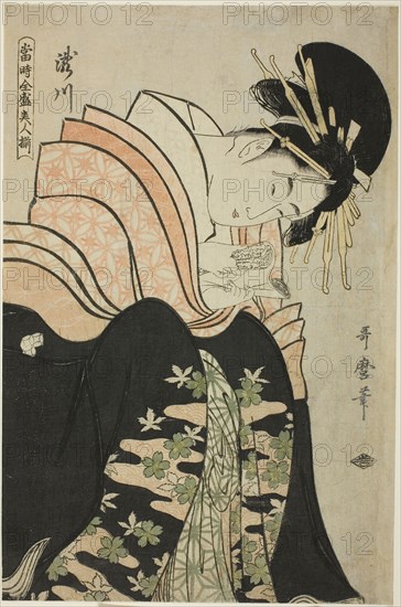 Takigawa, from the series Array of Supreme Beauties of the Present Day (Toji zensei bijin zoroe), c. 1794, Kitagawa Utamaro ??? ??, Japanese, 1753 (?)-1806, Japan, Color woodblock print, oban