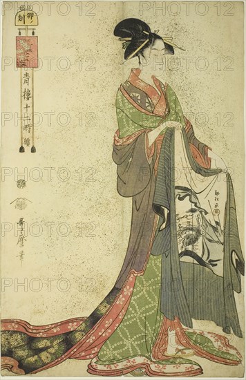 Hour of the Hare [6am] (U no koku), from the series The Twelve Hours in Yoshiwara (Seiro juni toki tsuzuki), c. 1794, Kitagawa Utamaro ??? ??, Japanese, 1753 (?)-1806, Japan, Color woodblock print, oban, 37.5 x 24.4 cm