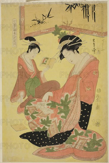 Beauties Parodying the Seven Sages, A Selection of Younger Courtesans (Shichi kenjin yatsushi bijin shinzo zoroe): Tokiuta of the Chojiya, c. 1793, Chobunsai Eishi, Japanese, 1756-1829, Publisher: Iwato-Ya, Japanese, Unknown, Japan, Color woodblock print, oban, 38.1 x 25.4 cm (15 x 10 in.)
