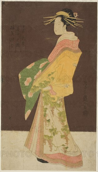 A Selection of Beauty from the Pleasure Quarters (Seiro bisen awase): Hanamurasaki of the Tamaya in Procession (Tamaya Hanamurasaki dochu no zu), c. 1795, Chobunsai Eishi, Japanese, 1756-1829, Japan, Color woodblock print, oban, 38.0 x 21.5 cm