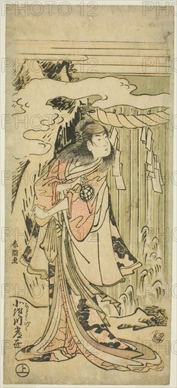 An Actor of Woman’s Roles, 1791, Katsushika Hokusai ?? ??, Japanese, 1760-1849, Japan, Color woodblock print, hosoban, 30.8 x 13.5 cm