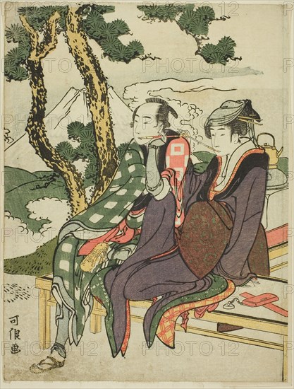 Evening Glow for Date no Yosaku and Seki no Koman, from the untitled series known as Eight Views of Tragic Lovers (Michiyuki hakkei), 1801–04, Katsushika Hokusai ?? ??, Japanese, 1760-1849, Japan, Color woodblock print, chuban, 23.1 x 17.5 cm