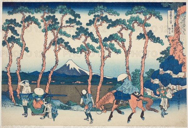 Hodogaya on the Tokaido (Tokaido Hodogaya), from the series Thirty-six Views of Mount Fuji (Fugaku sanjurokkei), c. 1830/33, Katsushika Hokusai ?? ??, Japanese, 1760-1849, Publisher: Hibino Yohachi, Japanese, unknown, Japan, Color woodblock print, oban, 25.8 x 37.7 cm (10 1/8 x 14 13/16 in.)