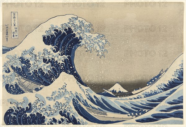 Under the Wave off Kanagawa (Kanagawa oki nami ura), also known as The Great Wave, from the series Thirty-Six Views of Mount Fuji (Fugaku sanjurokkei), 1830/33, Katsushika Hokusai ?? ??, Japanese, 1760-1849, Japan, Color woodblock print, oban, 25.4 × 37.6 cm (10 × 14 3/4 in.)