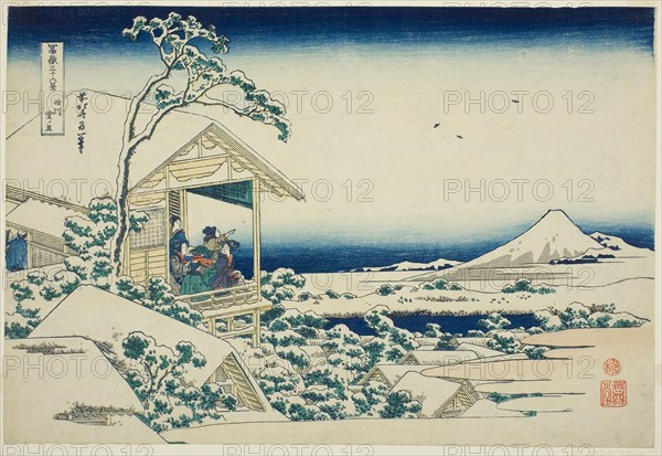 Snowy Morning from Koishikawa (Koishikawa yuki no ashita), from the series Thirty-six Views of Mount Fuji (Fugaku sanjurokkei), c. 1830/33, Katsushika Hokusai ?? ??, Japanese, 1760-1849, Publisher: Hibino Yohachi, Japanese, unknown, Japan, Color woodblock print, oban, 25.6 x 37.5 cm (10 1/16 x 14 3/4 in.)