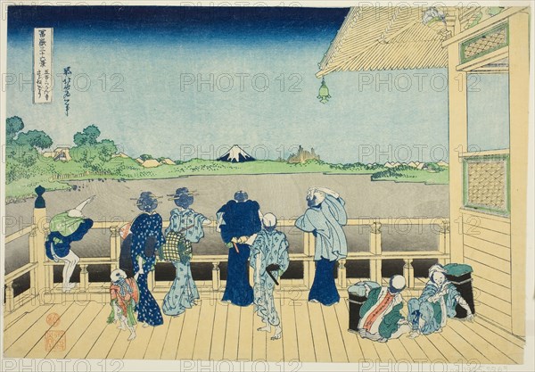Sazai Hall at the Temple of the Five Hundred Arhats (Gohyakurakanji Sazaido), from the series Thirty-six Views of Mount Fuji (Fugaku sanjurokkei), c. 1830/33, Katsushika Hokusai ?? ??, Japanese, 1760-1849, Japan, Color woodblock print, oban, 25.7 x 37.4 cm (10 1/8 x 14 11/16 in.)