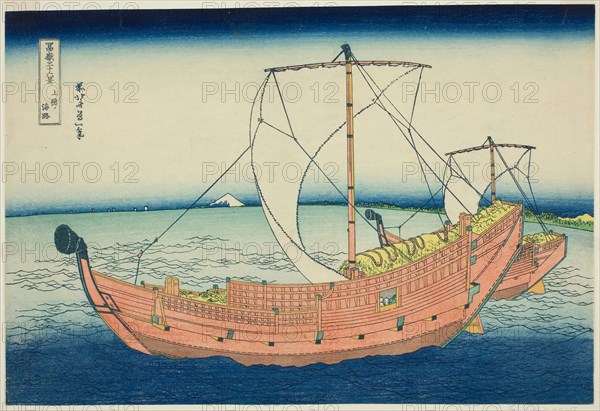 Sea Lane Off Kazusa Province (Kazusa no kairo), from the series Thirty-six Views of Mount Fuji (Fugaku sanjurokkei), c. 1830/33, Katsushika Hokusai ?? ??, Japanese, 1760-1849, Japan, Color woodblock print, oban, 10 1/6 x 14 11/16 in.