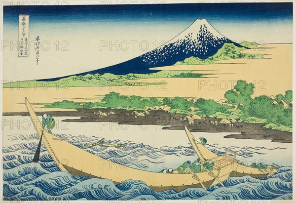 Taganoura Bay near Ejiri on the Tokaido (Tokaido Ejiri tagonoura ryakuzu), from the series Thirty-six Views of Mount Fuji (Fugaku sanjuokkei), c. 1830/33, Katsushika Hokusai ?? ??, Japanese, 1760-1849, Japan, Color woodblock print, oban, 25.8 x 37.2 cm (10 1/8 x 14 5/8 in.)