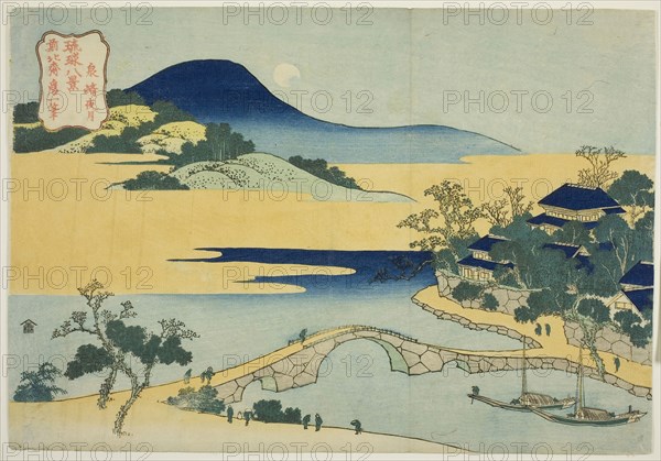 Evening Moon at Izumizaki (Izumizaki yagetsu), from the series Eight Views of the Ryukyu Islands (Ryukyu hakkei), c. 1832, Katsushika Hokusai ?? ??, Japanese, 1760-1849, Japan, Color woodblock print, oban, 10 3/8 x 15 in.