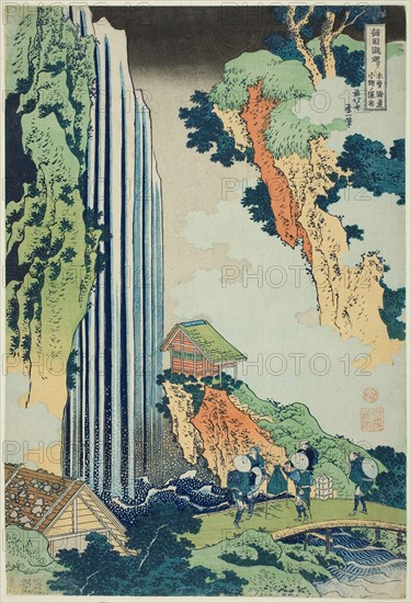 Ono Falls on the Kisokaido (Kisokaido Ono no bakufu), from the series A Tour of Waterfalls in Various Provinces (Shokoku taki meguri), c. 1833, Katsushika Hokusai ?? ??, Japanese, 1760-1849, Japan, Color woodblock print, oban, Approx. 38.2 x 25.4 cm (15 x 10 in.)