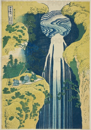 Amida Falls in the Far Reaches of the Kisokaido (Kisoji no oku Amidagataki), from the series A Tour of Waterfalls in Various Provinces (Shokoku taki meguri), c. 1833, Katsushika Hokusai ?? ??, Japanese, 1760-1849, Japan, Color woodblock print, oban, Approx. 38.2 x 25.4 cm (15 x 10 in.)