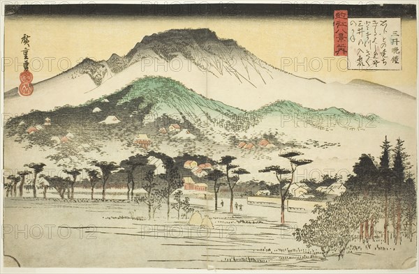 Evening Bell at Mii Temple (Mii bansho), from the series Eight Views of Omi (Omi hakkei no uchi), c. 1834, Utagawa Hiroshige ?? ??, Japanese, 1797-1858, Japan, Color woodblock print, oban, 9 1/2 x 14 1/2 in.