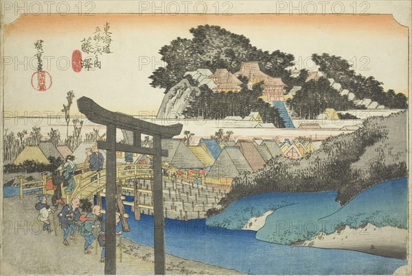 Fujisawa: Yugyo Temple (Fujisawa, Yugyoji), from the series Fifty-three Stations of the Tokaido Road (Tokaido gojusan tsugi no uchi), also known as the Hoeido Tokaido, c. 1833/34, Utagawa Hiroshige ?? ??, Japanese, 1797-1858, Japan, Color woodblock print, oban, 24.1 x 36.8 cm (9 1/2 x 14 1/2 in.)