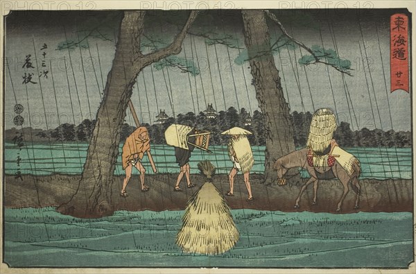 Fujieda—No. 23, from the series Fifty-three Stations of the Tokaido (Tokaido gojusan tsugi), also known as the Reisho Tokaido, c. 1847/52, Utagawa Hiroshige ?? ??, Japanese, 1797-1858, Japan, Color woodblock print, oban, 23.7 x 35.1 cm (9 5/16 x 13 13/16 in.)
