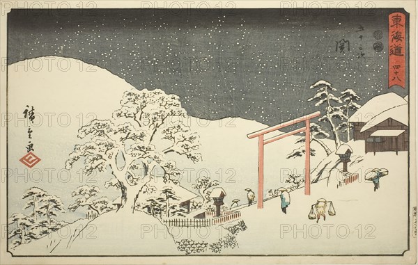 Seki—No. 48, from the series Fifty-three Stations of the Tokaido (Tokaido gojusan tsugi), also known as the Reisho Tokaido, c. 1847/52, Utagawa Hiroshige ?? ??, Japanese, 1797–1858, Japan, Color woodblock print, oban, 23.6 x 35.9 cm (9 1/4 x 14 1/8 in.)