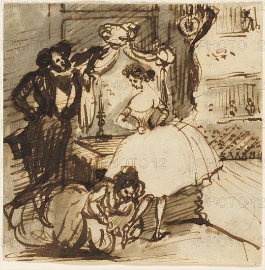 After the Ballet, n.d., Constantin Guys, French, 1802-1892, France, Pen and brown ink, with brush and gray wash, over graphite, on ivory wove paper, 100 × 100 mm