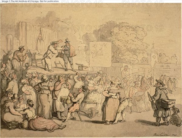 Village Fair: Harlequin and Quack, 1800, Thomas Rowlandson, English, 1756-1827, England, Watercolor on cream wove paper, 206 × 280 mm