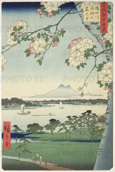 Suijin Shrine and Massaki on the Sumida River (Sumidagawa Suijin no mori Massaki), from the series One Hundred Famous Views of Edo (Meisho Edo hyakkei), 1856, Utagawa Hiroshige ?? ??, Japanese, 1797-1858, Japan, Color woodblock print, oban, 33.4 x 22 cm (13 1/8 x 8 11/16 in.)